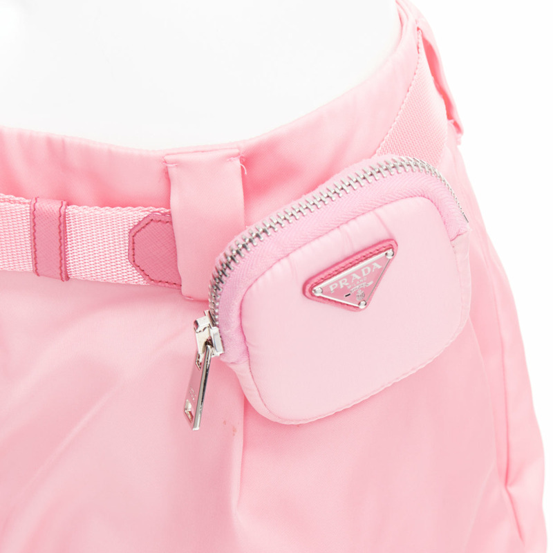 PRADA 2021 Re-Nylon pink triangle logo mini pouch high waist shorts IT38 XS-1