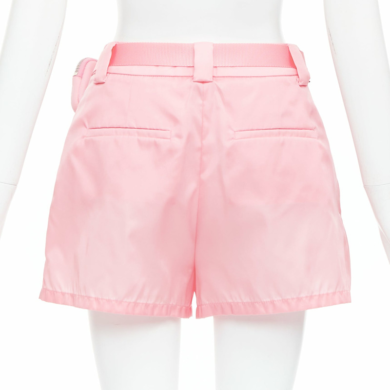 PRADA 2021 Re-Nylon pink triangle logo mini pouch high waist shorts IT38 XS-4