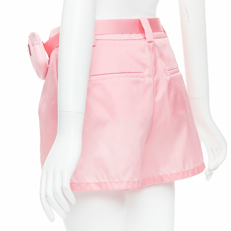 PRADA 2021 Re-Nylon pink triangle logo mini pouch high waist shorts IT38 XS-5