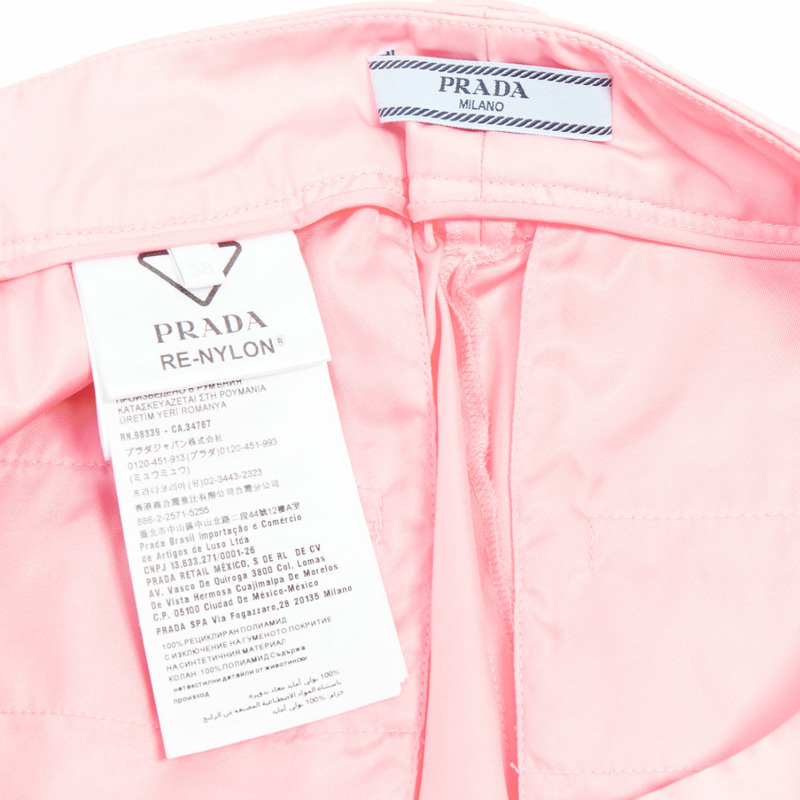 PRADA 2021 Re-Nylon pink triangle logo mini pouch high waist shorts IT38 XS-7