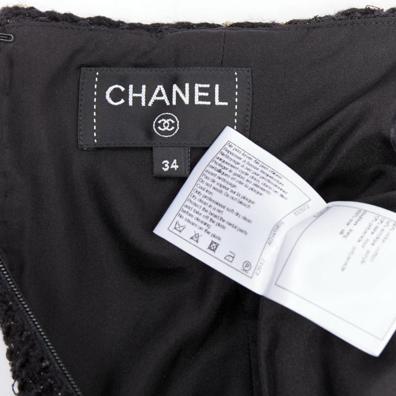 CHANEL 18K black cotton tweed brown gold braided trim tweed skirt FR34 XS-7