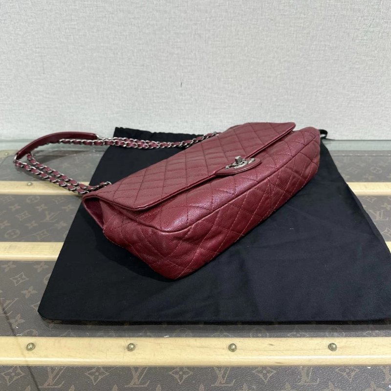 CHANEL CF紅銀荔枝牛皮肩背斜背包 32*18*7 98新配件塵袋-2