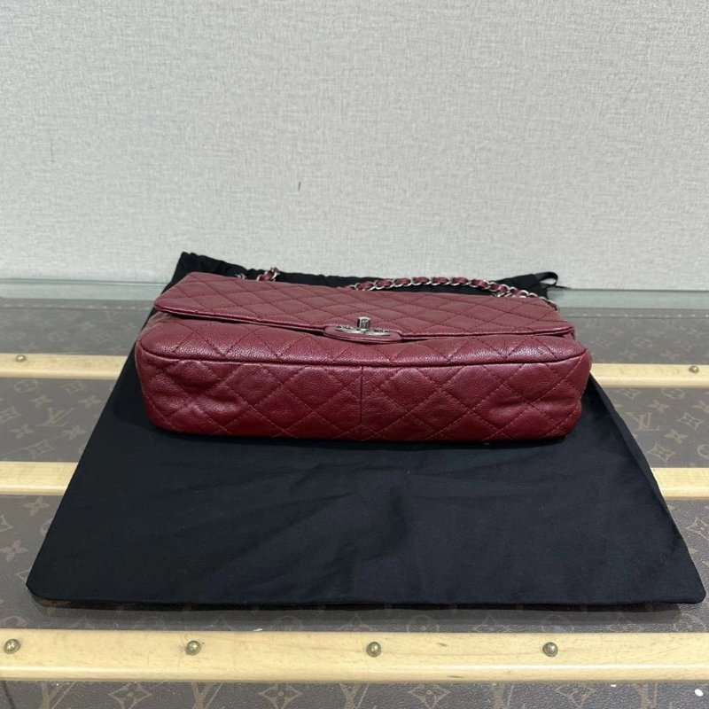 CHANEL CF紅銀荔枝牛皮肩背斜背包 32*18*7 98新配件塵袋-3