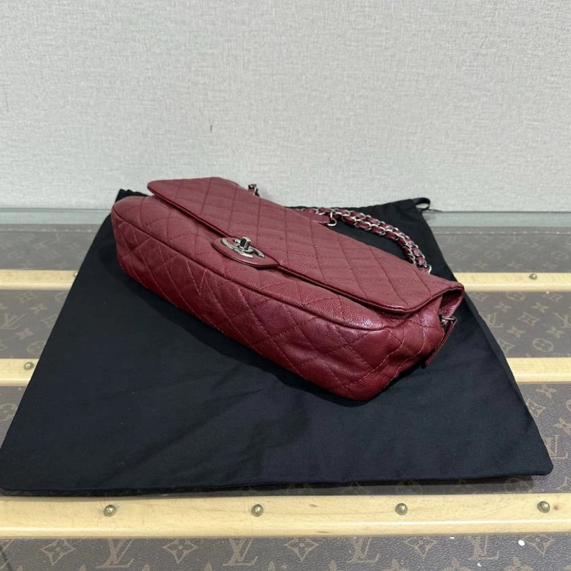 CHANEL CF紅銀荔枝牛皮肩背斜背包 32*18*7 98新配件塵袋-4