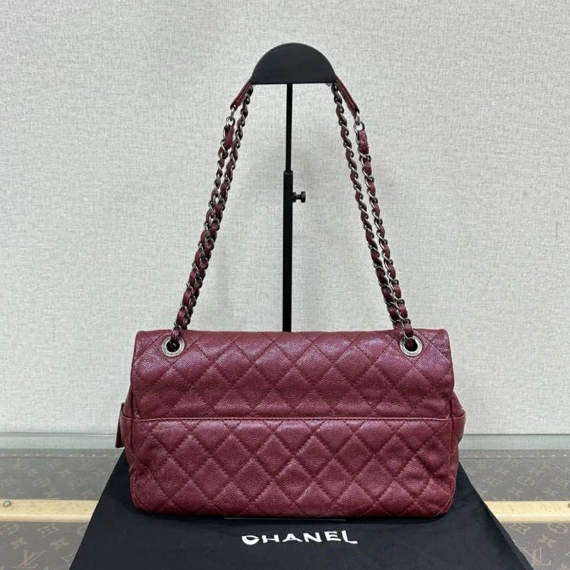 CHANEL CF紅銀荔枝牛皮肩背斜背包 32*18*7 98新配件塵袋-5