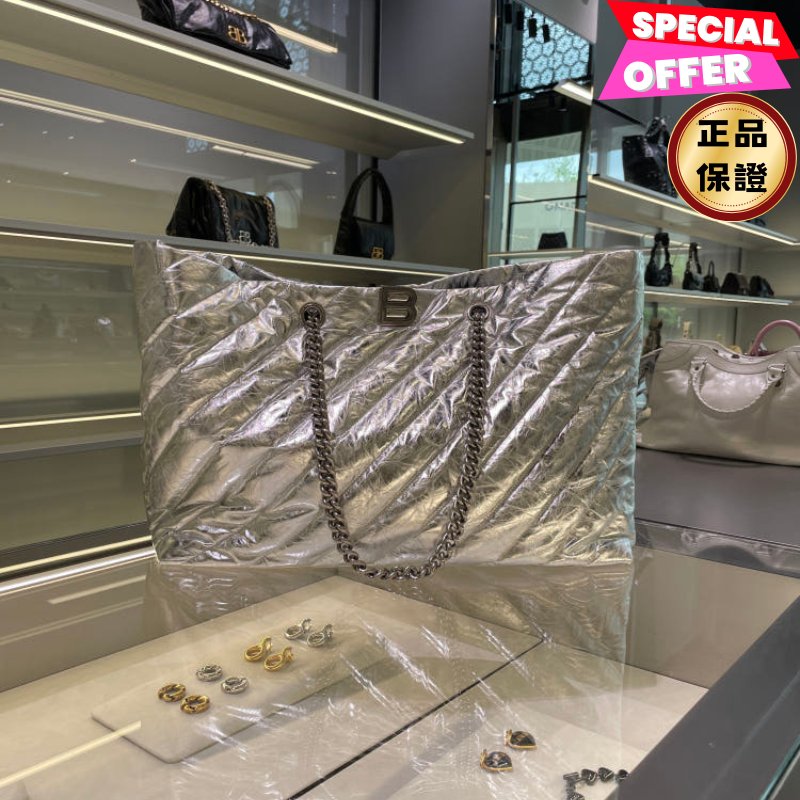 🎁夏季折扣倒數🎁Balenciaga 771718 Crush 大款絎縫托特包 金屬銀色-0