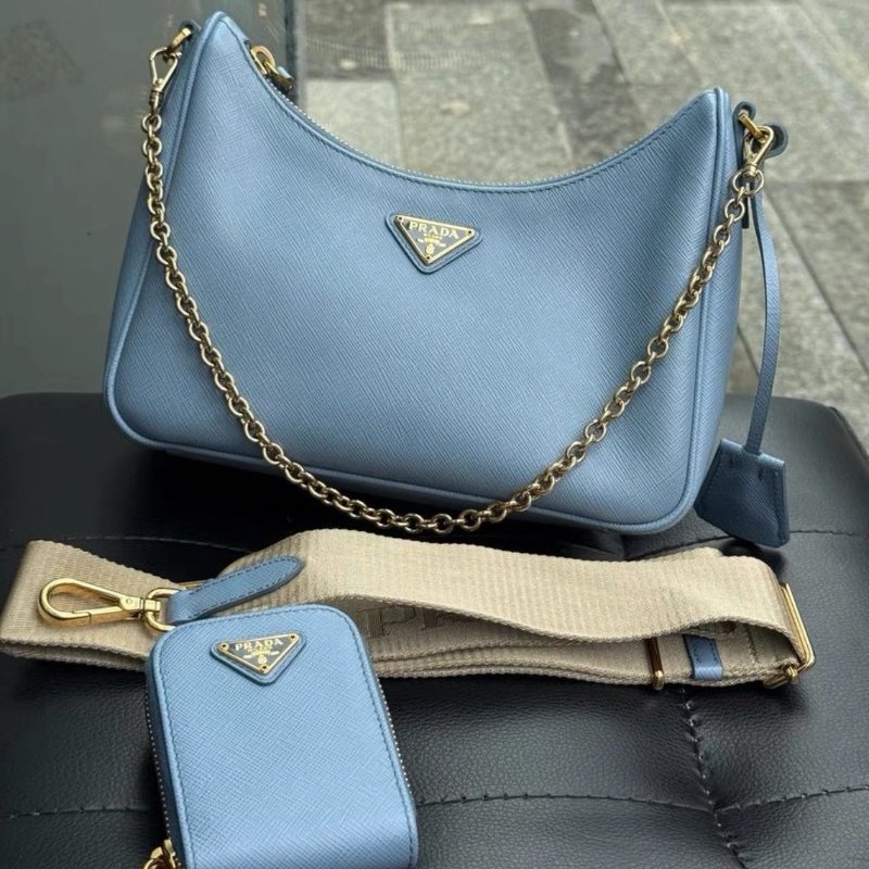 Prada hobo系列 星際藍腋下包手提包肩背包22*6.5*12.5 99新配件塵袋-0