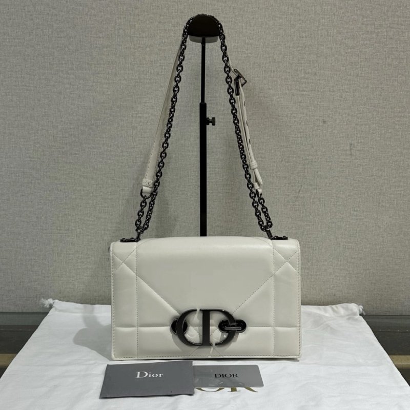 DIOR 白色藤格紋蒙田30肩背斜背鏈條包 25*16*9 99新配件塵袋-0