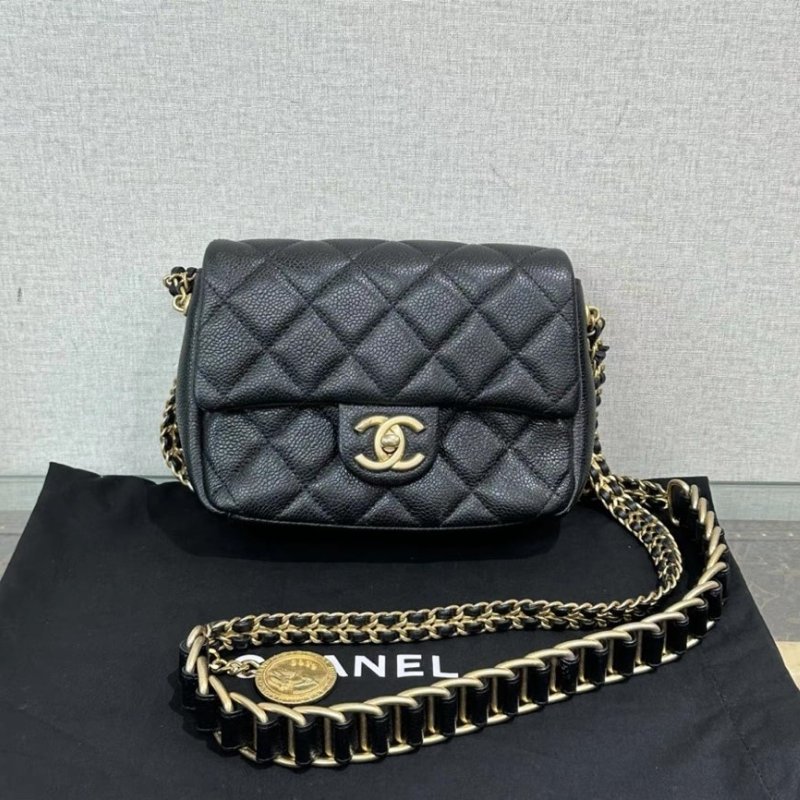 CHANEL CF黑金金幣方胖子坦克鏈條包 19*15*7 99新配件塵袋-0