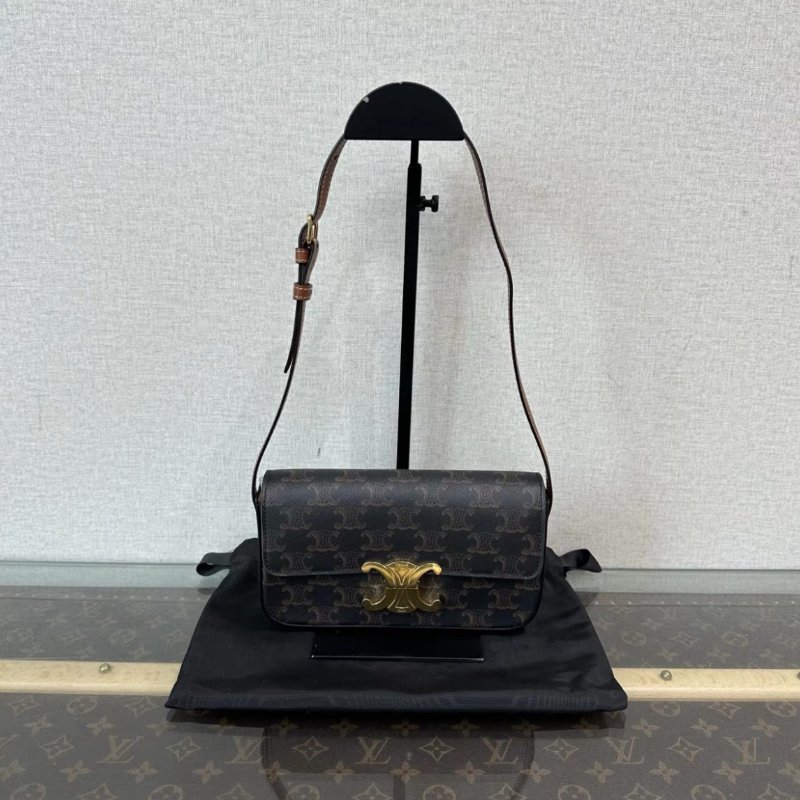 CELINE 金扣凱旋門老花肩背腋下包 20.5*11.5*4 98新配件塵袋-0
