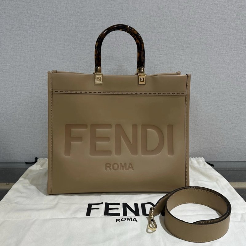FENDI 奶茶色sunshine陽光托特手提包 36*30*15 99新配件塵袋-0
