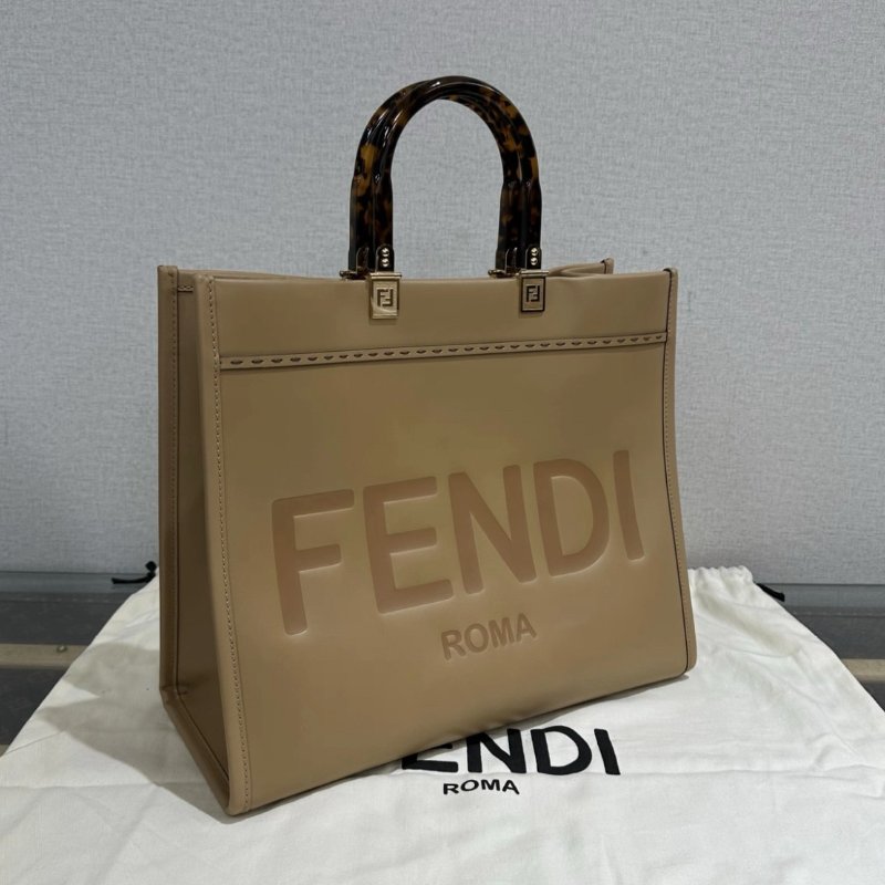 FENDI 奶茶色sunshine陽光托特手提包 36*30*15 99新配件塵袋-1