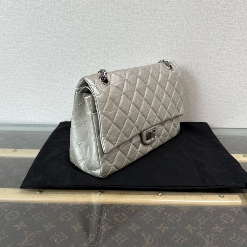 CHANEL 銀扣2.55中號肩背斜背鏈條包 28*18*8 99新配件塵袋保卡-1