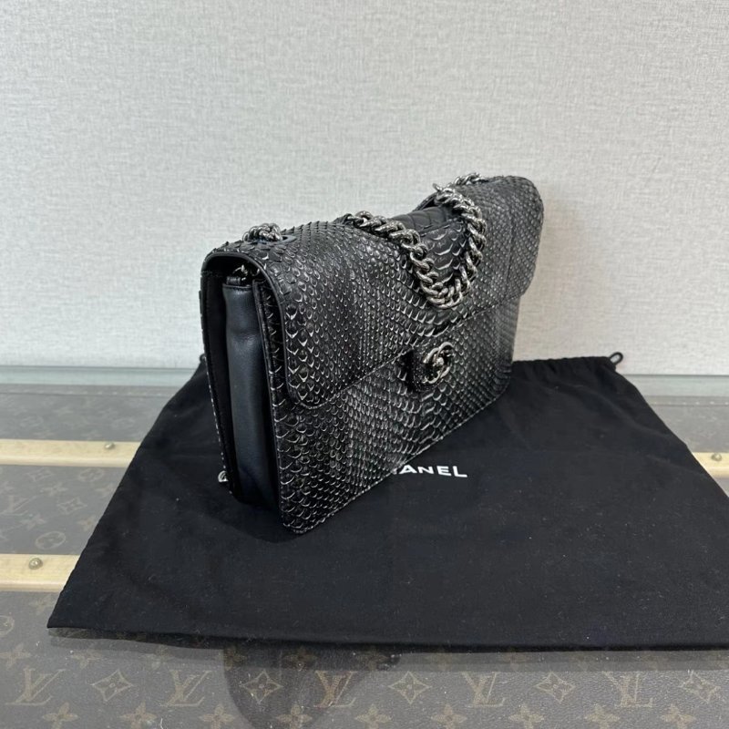 CHANEL 黑銀蛇皮孟買CF鏈條包 31*18*6 99新 配件塵袋保卡-1