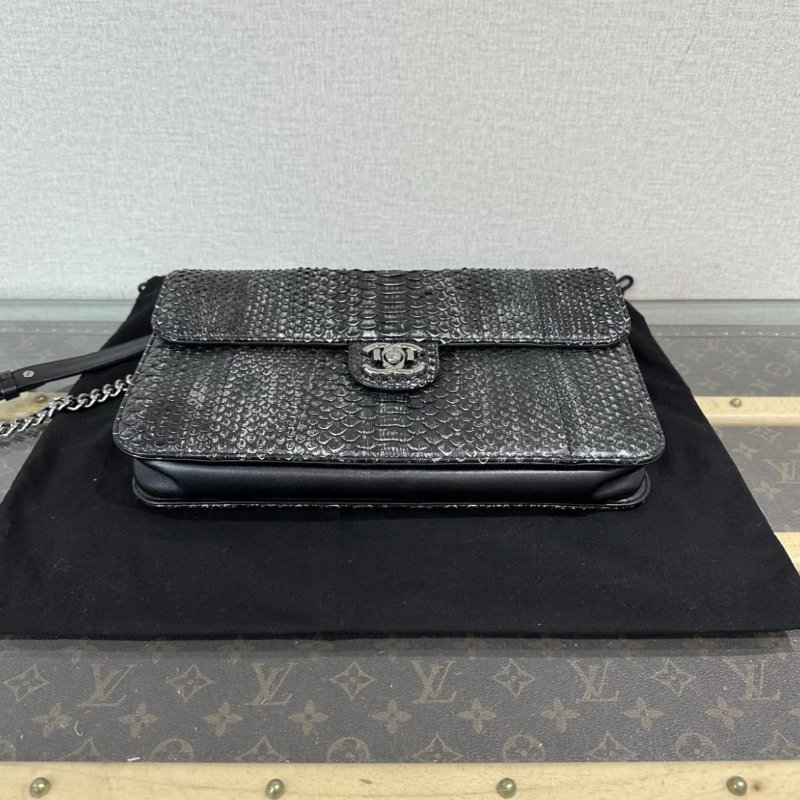 CHANEL 黑銀蛇皮孟買CF鏈條包 31*18*6 99新 配件塵袋保卡-3