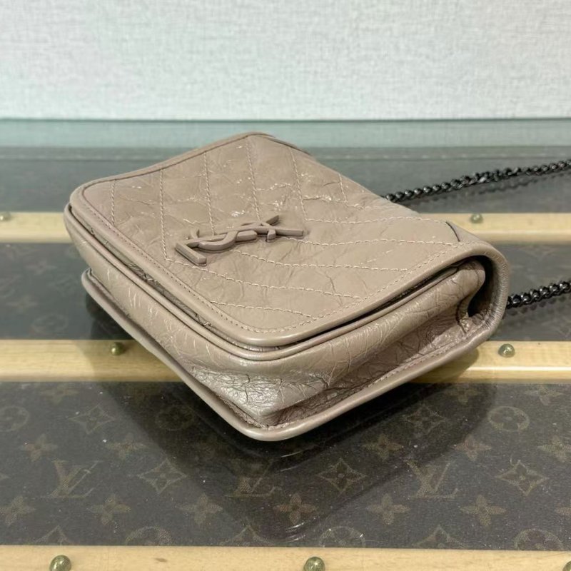 ✨YSL Niki mini奶茶色油蠟皮皮鍊條包 19*15*6 98新 配件塵袋-3