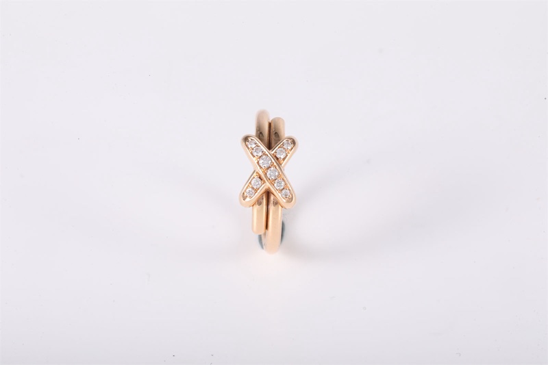 CHAUMET(尚美巴黎) 18K玫瑰金 鑽石 玫瑰金 歡緣 交叉 帶鑽 戒指 50 18K-1