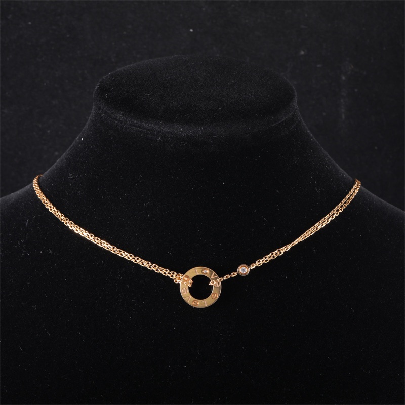 CARTIER(卡地亞) LOVE 兩鑽 圓餅 項鏈 18K玫瑰金/鑽石 項鏈 玫瑰金-0