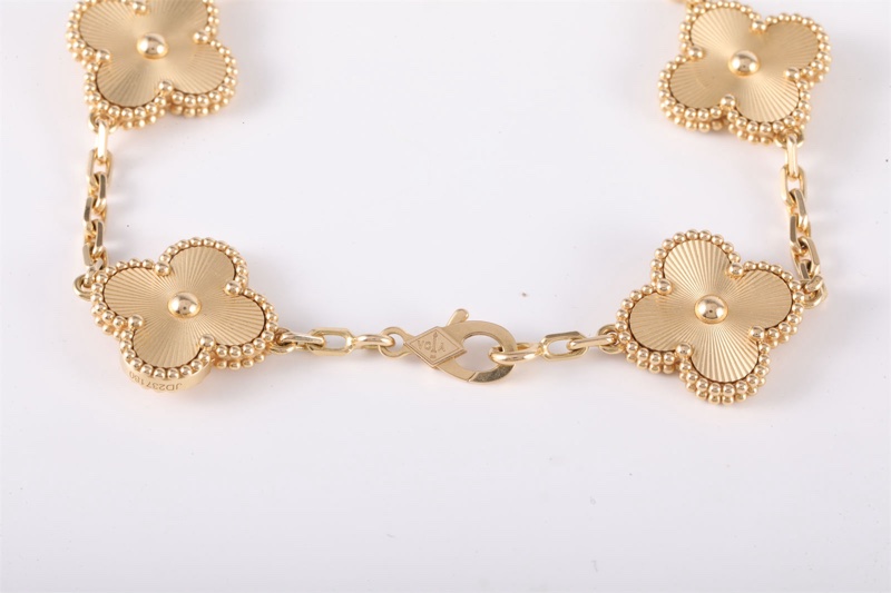 VAN CLEEF&ARPELS(梵克雅寶) Vintage Alhambra 中號五花手鏈 鐳射 新扣 18K黃金 S-M碼 黃金-4