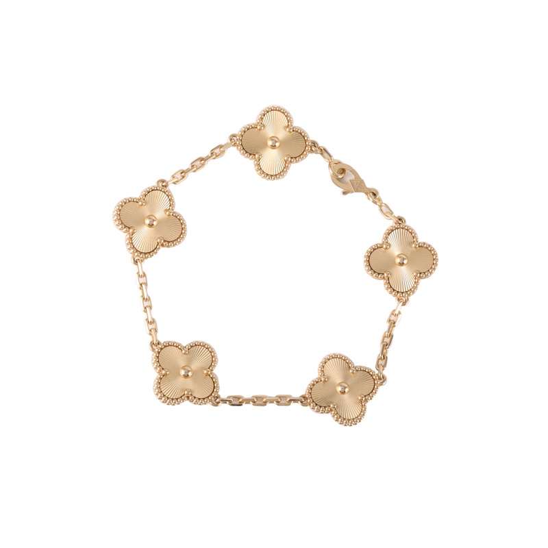VAN CLEEF&ARPELS(梵克雅寶) Vintage Alhambra 中號五花手鏈 鐳射 新扣 18K黃金 S-M碼 黃金-5
