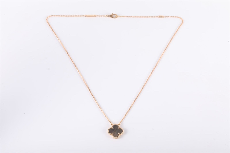 VAN CLEEF&ARPELS(梵克雅寶) Vintage Alhambra 中號單花項鏈 新扣 18K玫瑰金/灰貝母 項鏈 玫瑰金-5