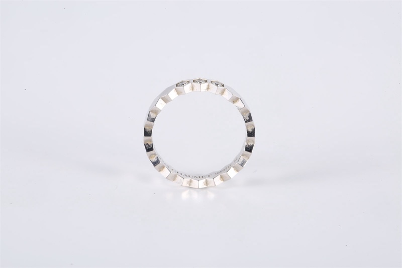 CHAUMET(尚美巴黎)  18K白金 鑽石 白金 蜂巢 三鑽 寬版 戒指 52 18K-2