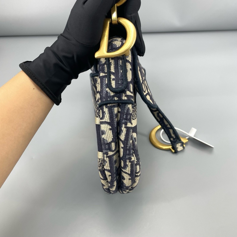 Dior迪奧saddle馬鞍包中號號藍色刺繡 尺寸約24*6*18cm-3
