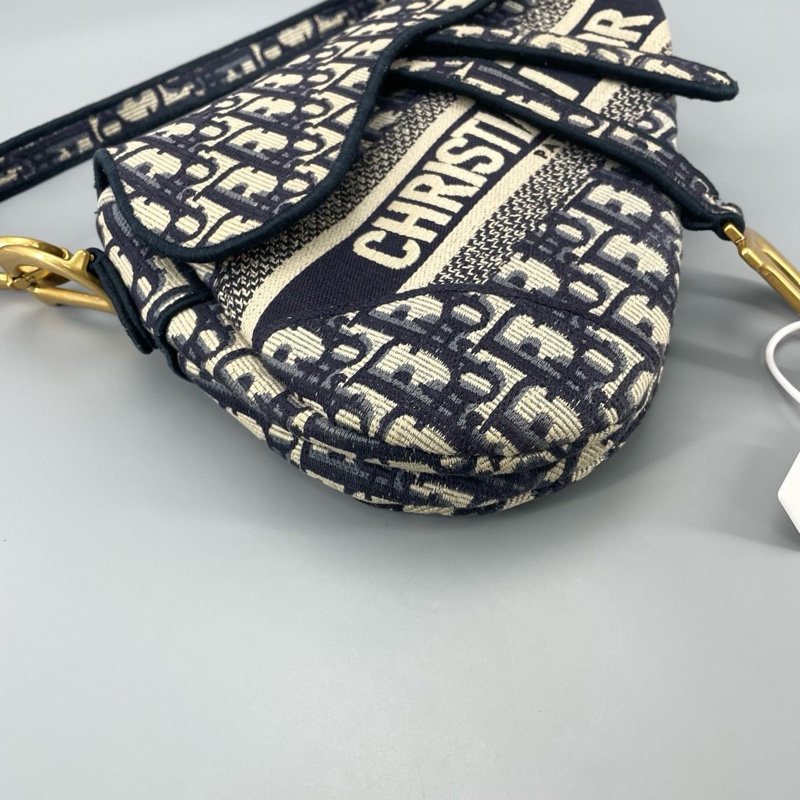 Dior迪奧saddle馬鞍包中號號藍色刺繡 尺寸約24*6*18cm-4