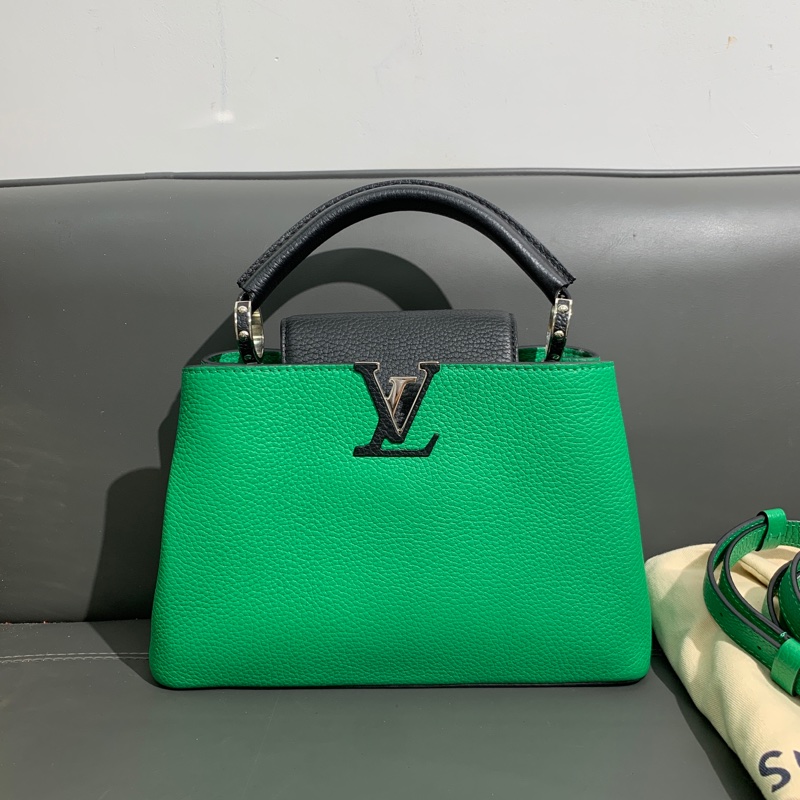 Lv 路易威登 capucines小號竹子綠拼黑色，長27cm-0