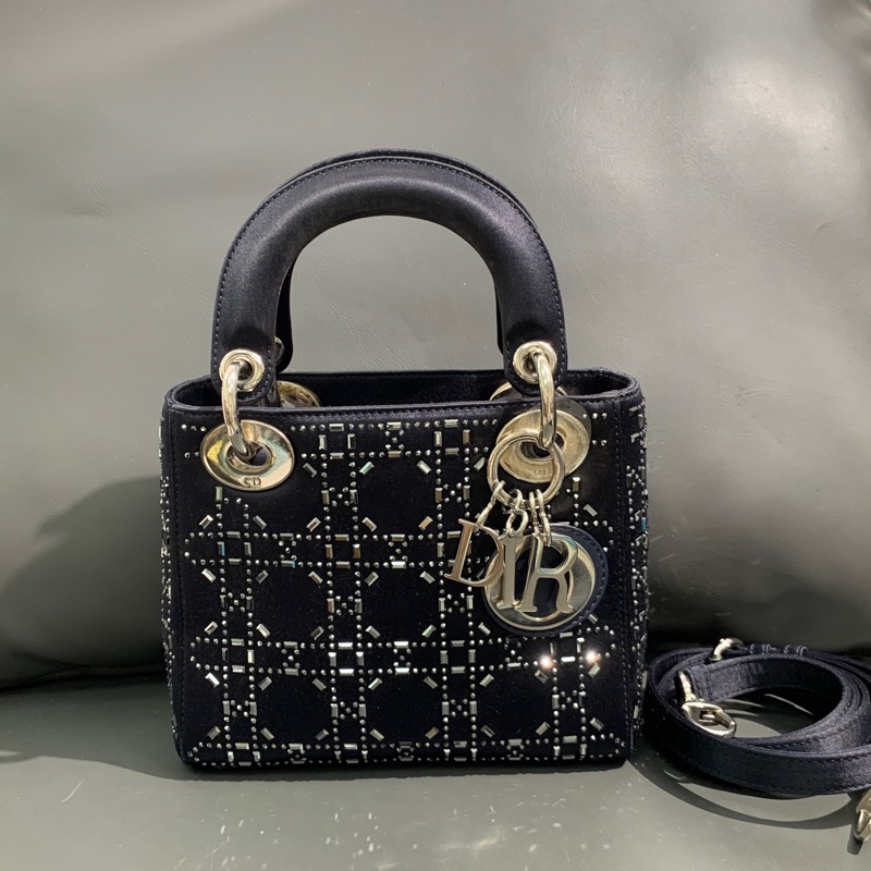 Dior迪奧三格藏藍色絲綢水鑽戴妃包,2019年後購入-0
