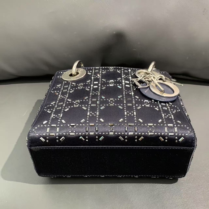 Dior迪奧三格藏藍色絲綢水鑽戴妃包,2019年後購入-2