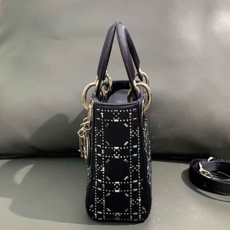 Dior迪奧三格藏藍色絲綢水鑽戴妃包,2019年後購入-8