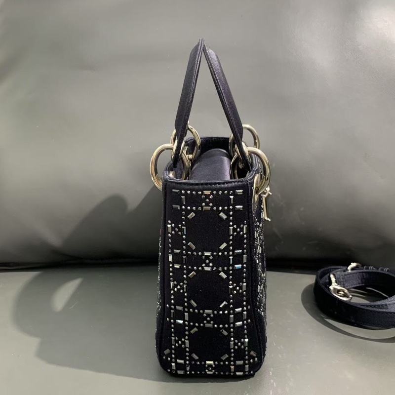 Dior迪奧三格藏藍色絲綢水鑽戴妃包,2019年後購入-9
