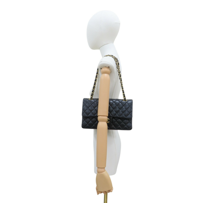 黑色 菱格紋 羊皮 COCO 25 鍊帶 肩背包 A01112-10