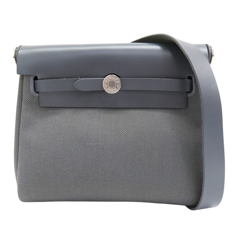 灰色 帆布 Herbag Zip 20 肩背包 W刻 銀扣【HERMES 愛馬仕】-0