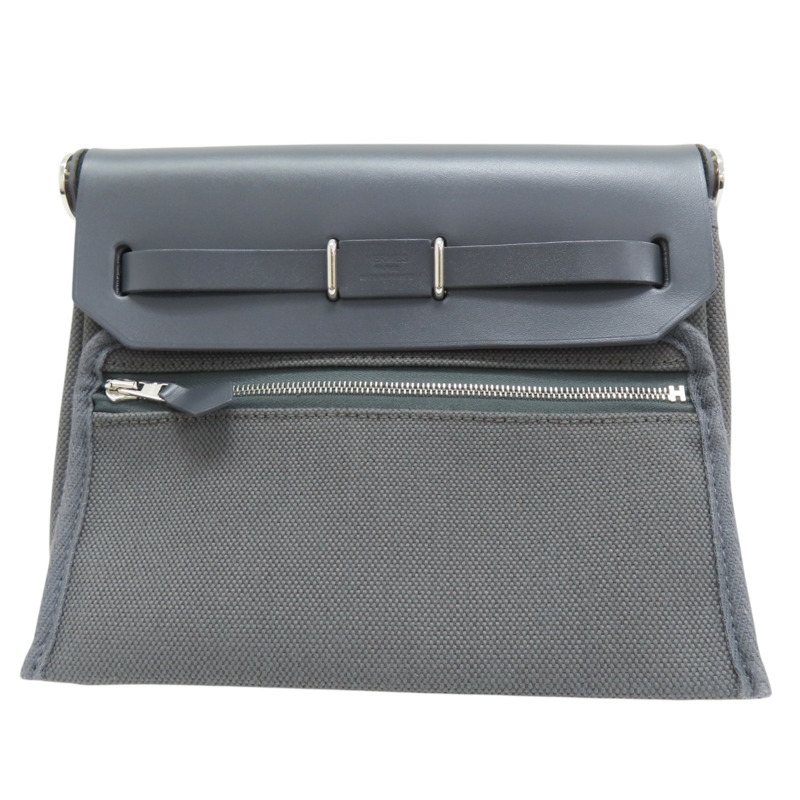 灰色 帆布 Herbag Zip 20 肩背包 W刻 銀扣【HERMES 愛馬仕】-1
