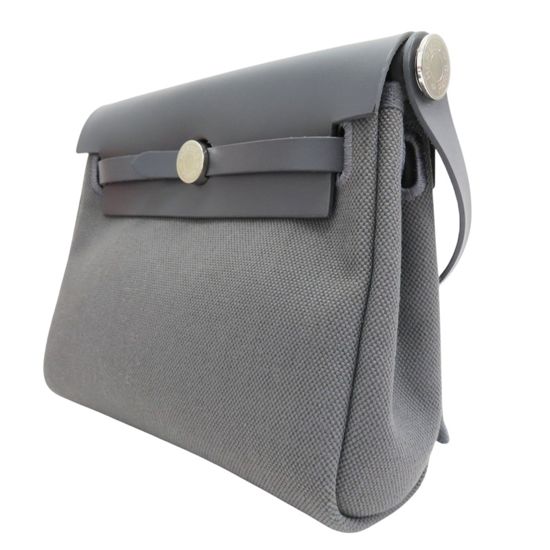 灰色 帆布 Herbag Zip 20 肩背包 W刻 銀扣【HERMES 愛馬仕】-2