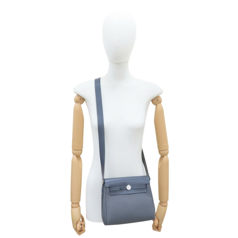 灰色 帆布 Herbag Zip 20 肩背包 W刻 銀扣【HERMES 愛馬仕】-8