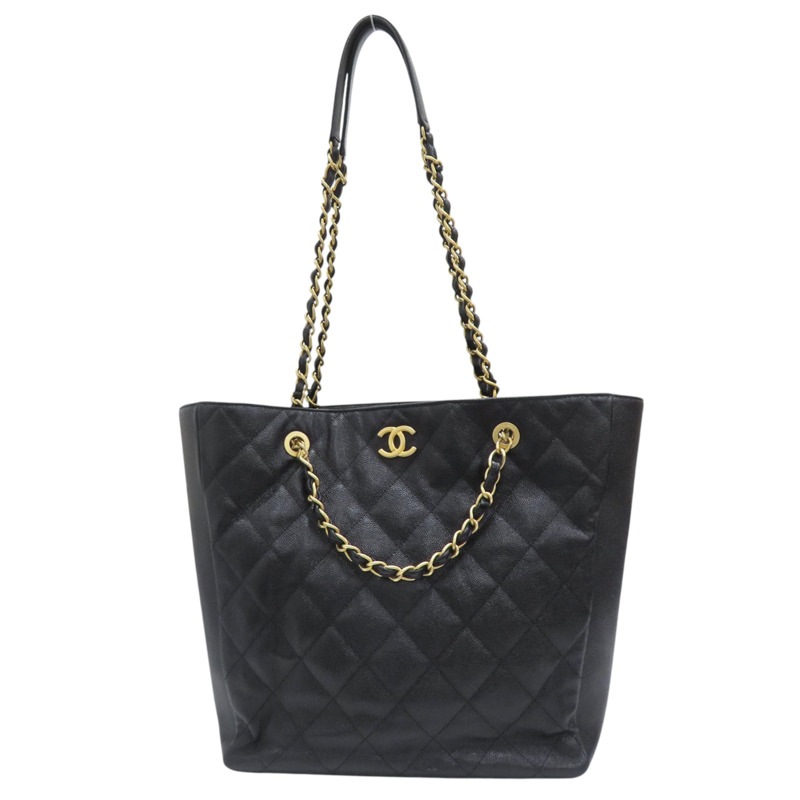 黑色 牛皮 菱格紋 荔枝紋 Shopping 两用包 金扣【CHANEL 香奈兒】-0