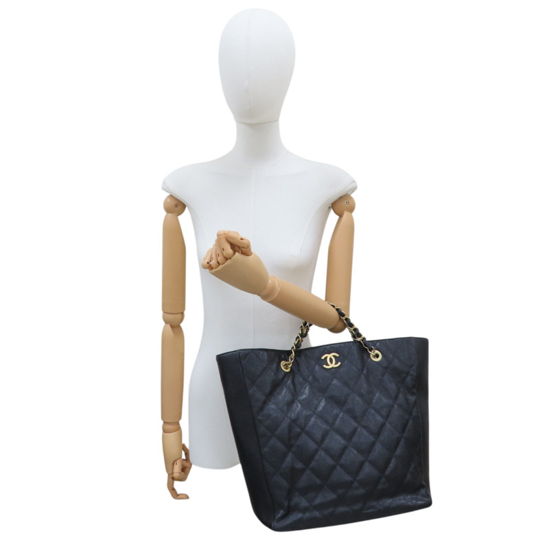 黑色 牛皮 菱格紋 荔枝紋 Shopping 两用包 金扣【CHANEL 香奈兒】-9