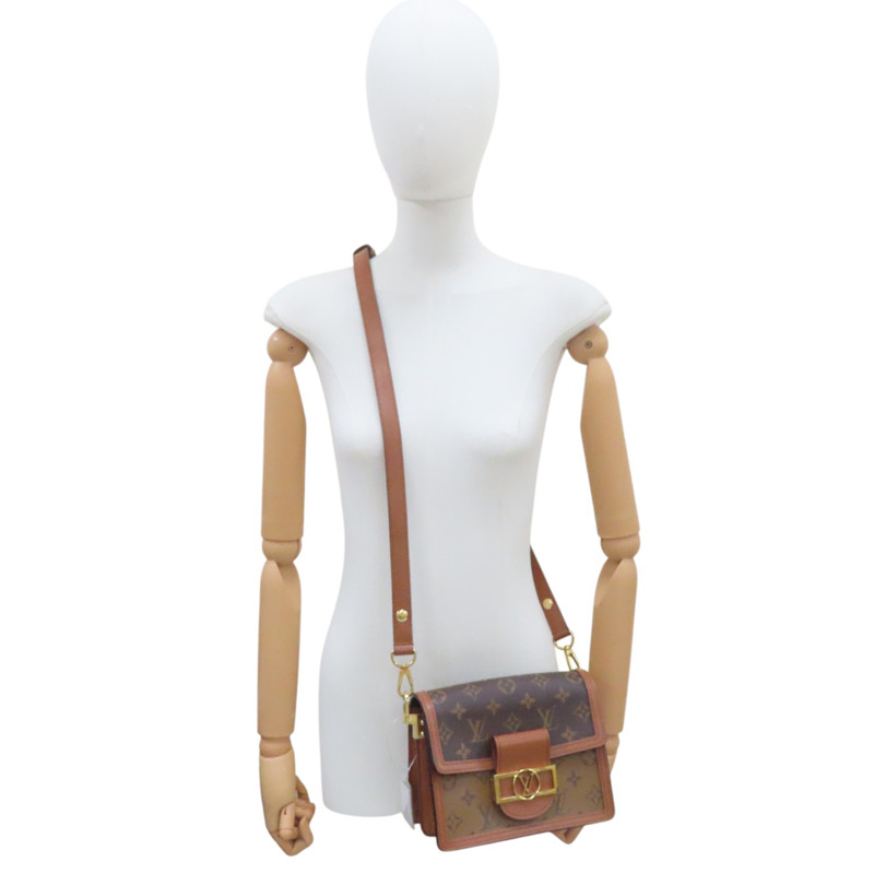 棕色 原花 Reverse 帆布 Mini Dauphine 肩背包 M45959-7
