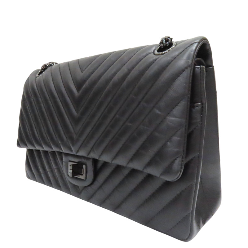 黑色 山型紋 牛皮 So Black 2.55 鍊帶 肩背包 (無卡)【CHANEL 香奈兒】 A37587-2