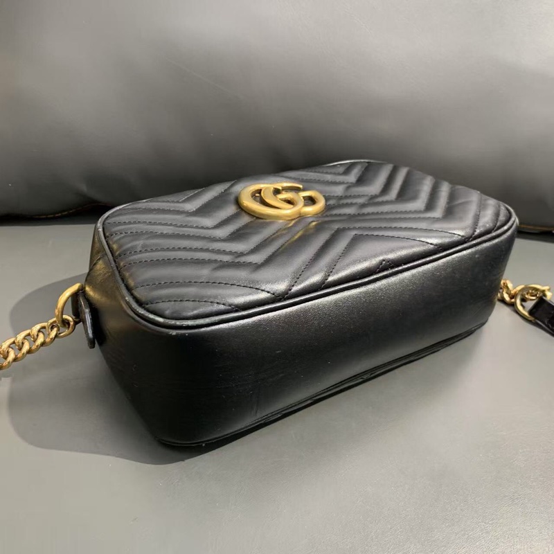 9新Gucci marmont馬蒙黑金相機包 尺寸: 24*13*7-6