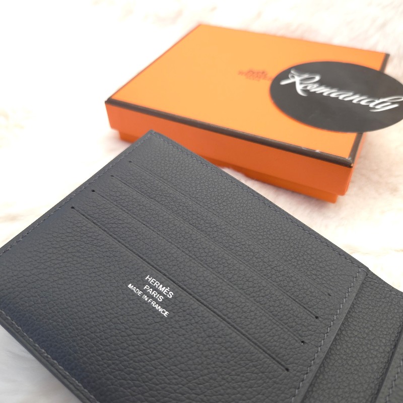 Hermès 男仕絲巾短夾 石板灰85-3