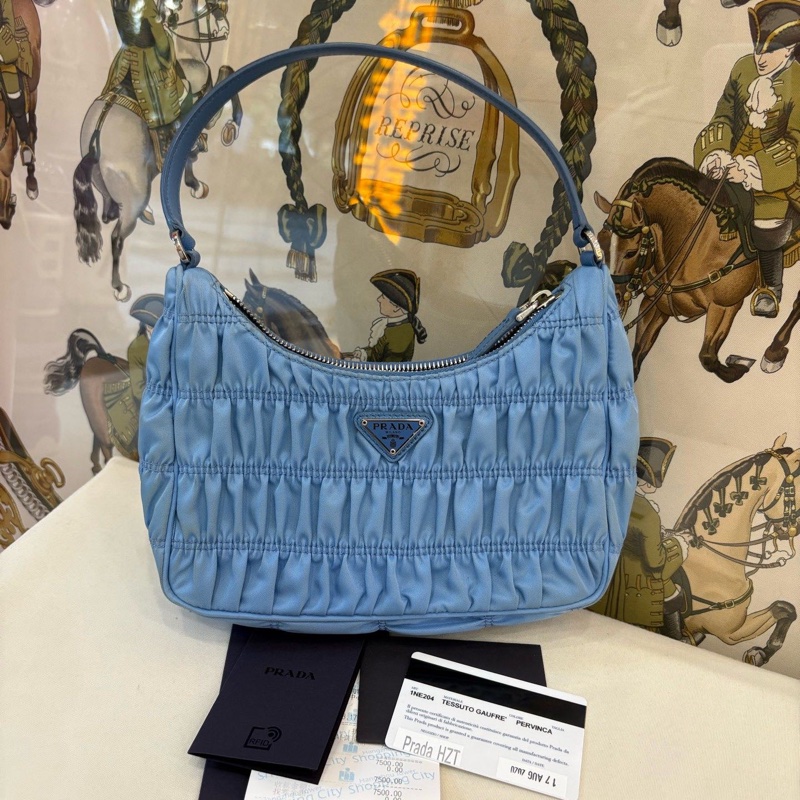 Prada普拉達藍色褶皺hobo腋下包 肩背包-0