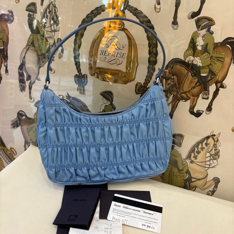 Prada普拉達藍色褶皺hobo腋下包 肩背包-1