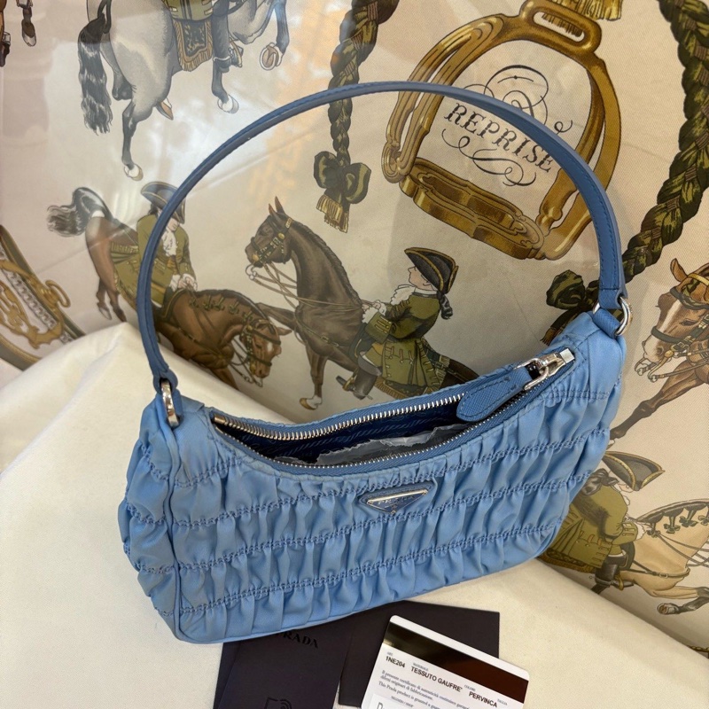 Prada普拉達藍色褶皺hobo腋下包 肩背包-4