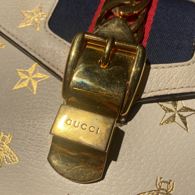 Gucci 古馳 限量款燙金蜜蜂款塞爾維亞手提單肩斜挎包-5