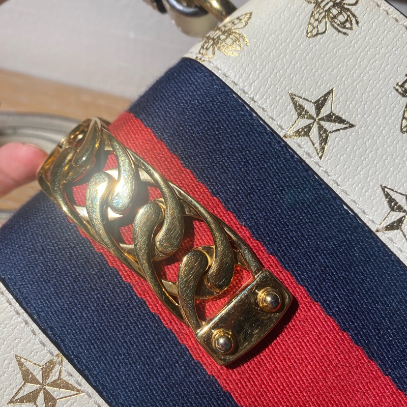 Gucci 古馳 限量款燙金蜜蜂款塞爾維亞手提單肩斜挎包-6