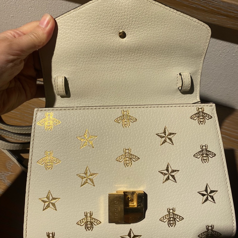 Gucci 古馳 限量款燙金蜜蜂款塞爾維亞手提單肩斜挎包-9